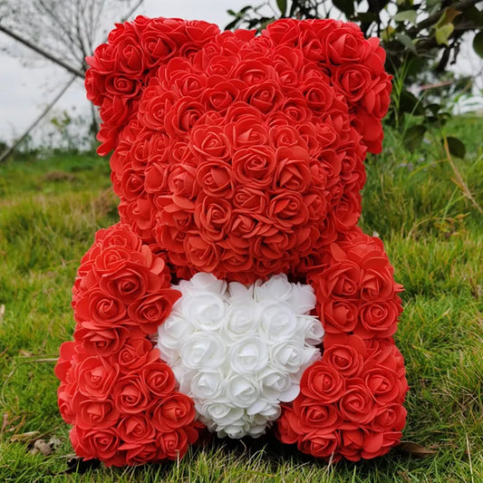 Rose Bear 40Ccm  With Love Heart,  Artificial Flower Great Valentines Day Gift