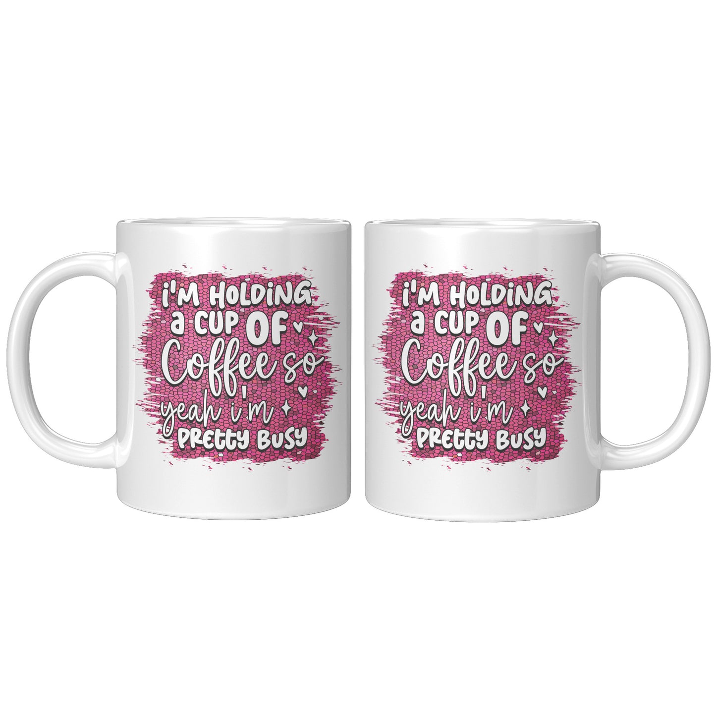 I'm holding a cup of coffee