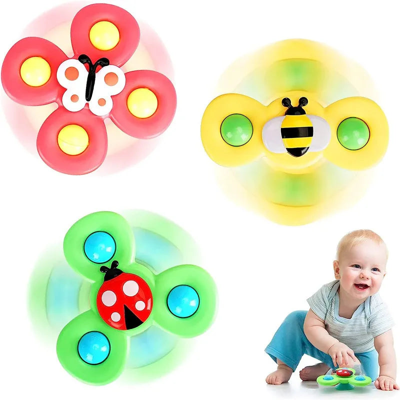 Cartoon Suction Cup Spinner Toy Baby Bath Toys Hand Spinning Toys with Suction Cup Water Play Toys Educational Toys for Baby Kid