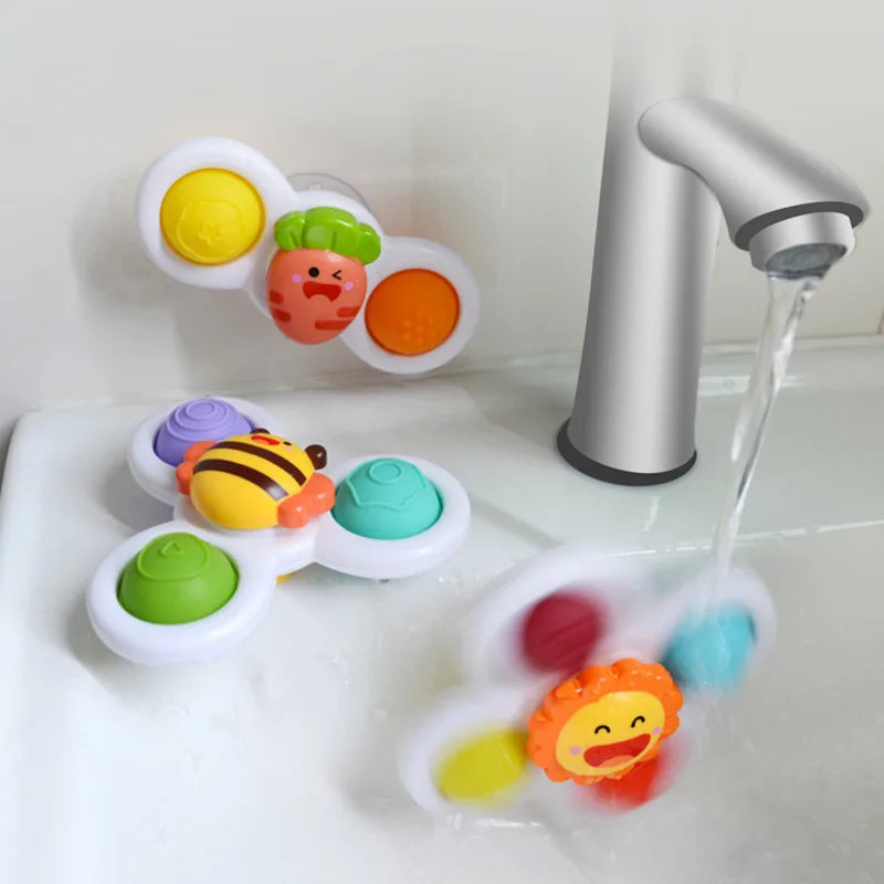 Cartoon Suction Cup Spinner Toy Baby Bath Toys Hand Spinning Toys with Suction Cup Water Play Toys Educational Toys for Baby Kid